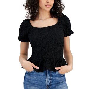 NWT Crave Fame Women’s Black Cropped Blouse Puff Sleeve  Size Large